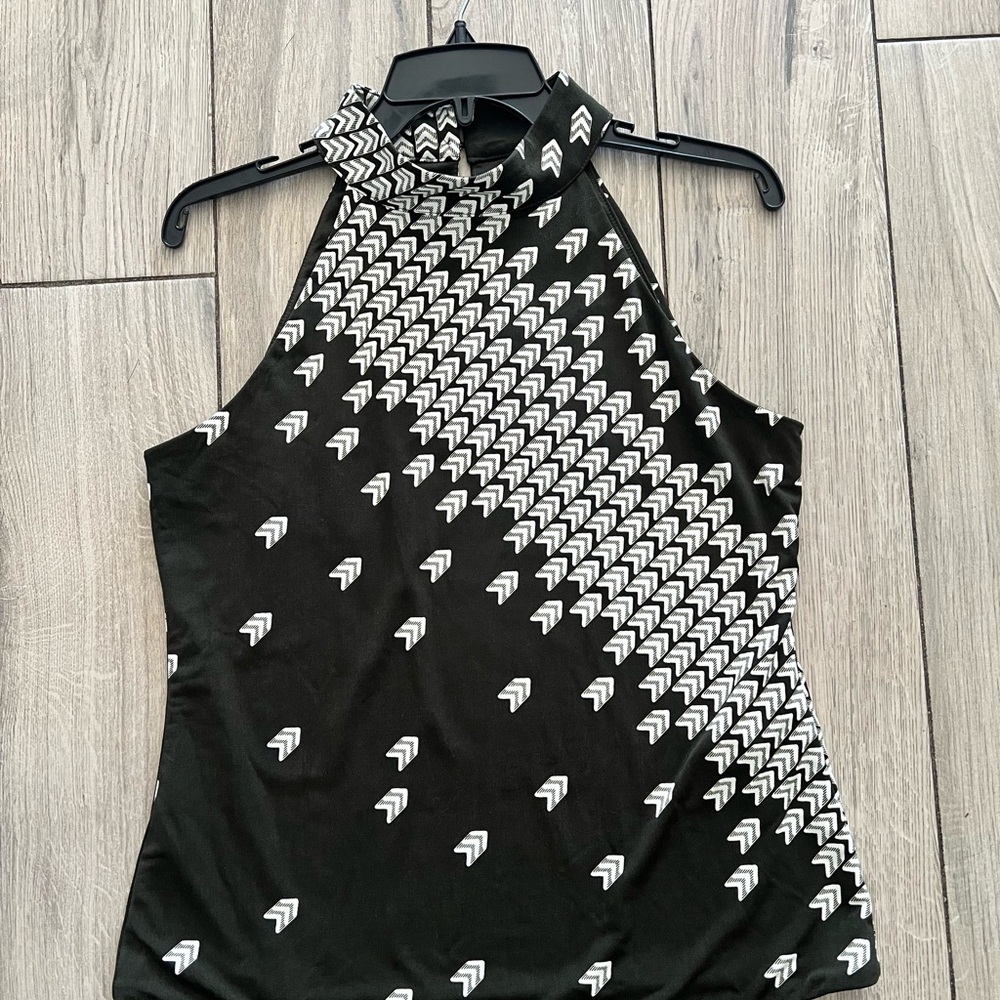 White House Black Market Black and White Geometric Blouse